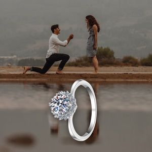 Sterling Silver 1ct Moissanite White Flower Dainty Engagement Ring